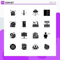 uppsättning av 16 modern ui ikoner symboler tecken för glas rutnät mode utomjording fartyg redigerbar vektor design element