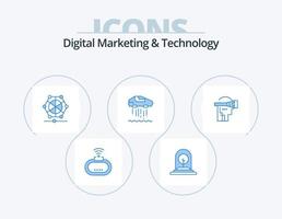 digital marknadsföring och teknologi blå ikon packa 5 ikon design. virtuell. bil. ny. personlig. data vektor