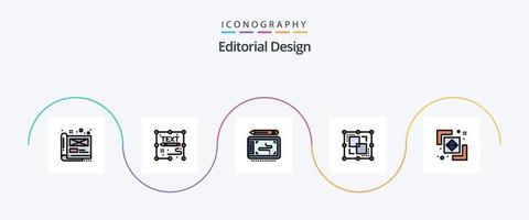 redaktionell design linje fylld platt 5 ikon packa Inklusive punkt. teckning. sida. dela upp. läsplatta vektor