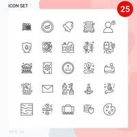 Lager Vektor Symbol Pack von 25 Linie Zeichen und Symbole zum schützen Fehler Glocke Profil Handtuch editierbar Vektor Design Elemente