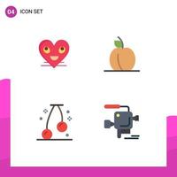 packa av 4 modern platt ikoner tecken och symboler för webb skriva ut media sådan som hjärta mat ansikte mat kamera redigerbar vektor design element