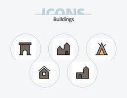 byggnader linje fylld ikon packa 5 ikon design. fästning. arkitektur. islamabad. wigwam. läger vektor