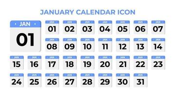 januari kalender ikon, inställd på blå vektor
