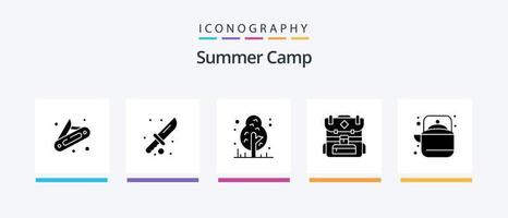 Sommer- Lager Glyphe 5 Symbol Pack einschließlich Tee. draussen. Wald. Camping. Camping. kreativ Symbole Design vektor