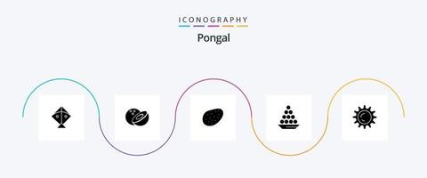 pongal glyf 5 ikon packa Inklusive indiska. delikatess. festival. skål. pongal vektor