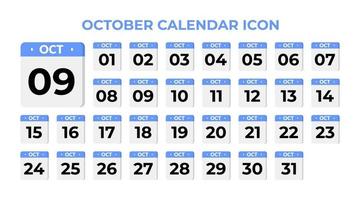 Oktober Kalender Symbol, auf blau gesetzt vektor