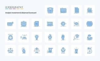 25 analytisk investering och balanserad score-kort blå ikon packa vektor