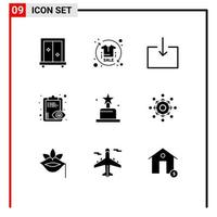 Lager Vektor Symbol Pack von 9 Linie Zeichen und Symbole zum Kino Zwischenablage Prozess Aussicht Auge editierbar Vektor Design Elemente