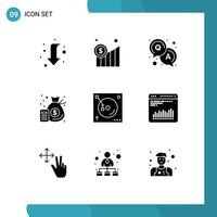 solide Glyphe Pack von 9 Universal- Symbole von Party mischen Antworten Geld Finanzen editierbar Vektor Design Elemente