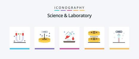 vetenskap platt 5 ikon packa Inklusive kemi. vetenskap. släppa. laboratorium. bakterie. kreativ ikoner design vektor