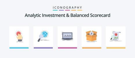 analytisk investering och balanserad score-kort platt 5 ikon packa Inklusive produktivitet. ladda upp. forskning. stock. index. kreativ ikoner design vektor