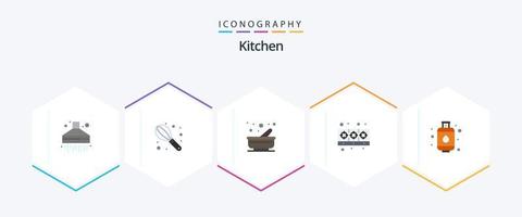 kök 25 platt ikon packa Inklusive . gas. murbruk. cylinder. mat vektor