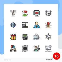 uppsättning av 16 vektor platt Färg fylld rader på rutnät för förvaltning företag hitta reparera garage verktyg redigerbar kreativ vektor design element