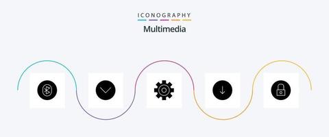 multimedia glyf 5 ikon packa Inklusive låsa. ladda ner. multimedia. ner. multimedia vektor
