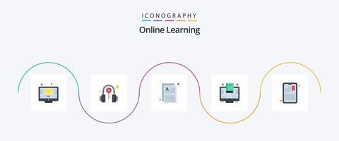 uppkopplad inlärning platt 5 ikon packa Inklusive skärm. bärbar dator. uppkopplad. utbildning. sidor vektor
