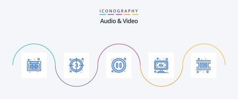 Audio- und Video Blau 5 Symbol Pack einschließlich Film. Fernsehen. Video. Clever Fernseher. Video vektor