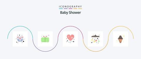 bebis dusch platt 5 ikon packa Inklusive grädde. sova. söt. mobil. kärlek vektor