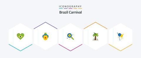 Brasilien karneval 25 platt ikon packa Inklusive lolly. godis. joker. firande. brasiliansk vektor