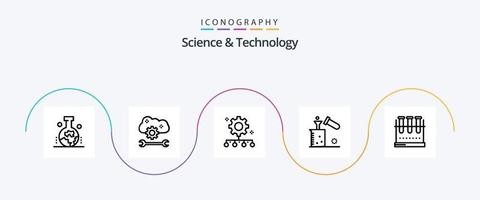 Wissenschaft und Technologie Linie 5 Symbol Pack einschließlich Prüfung Rohr. Wissenschaft. Wolke synchronisieren Einstellungen. chemisch. Arbeit Verwaltung vektor