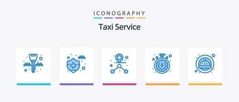 Taxi Bedienung Blau 5 Symbol Pack einschließlich . Taxi. Weg. Sirene. Timer. kreativ Symbole Design vektor