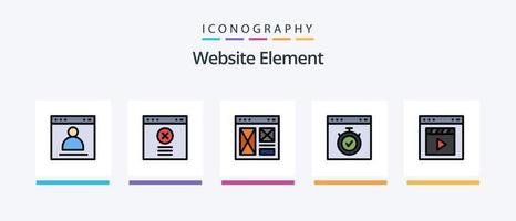 hemsida element linje fylld 5 ikon packa Inklusive läser in. ladda ner. sida. webbläsare. hemsida. kreativ ikoner design vektor