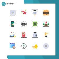 einstellen von 16 Vektor eben Farben auf Gitter zum Handy, Mobiltelefon App Dekor Essen Licht editierbar Pack von kreativ Vektor Design Elemente