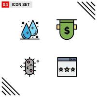 uppsättning av 4 modern ui ikoner symboler tecken för släppa bakterie vatten valuta biologi redigerbar vektor design element