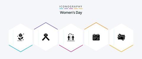 kvinnor dag 25 glyf ikon packa Inklusive kvinnors. tecken. cancer. tvättrum. kärlek vektor