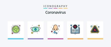 Coronavirus Linie gefüllt 5 Symbol Pack einschließlich aufmerksam. Grippe. Infektion. Coronavirus. Schläger. kreativ Symbole Design vektor