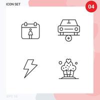 Lager Vektor Symbol Pack von 4 Linie Zeichen und Symbole zum Kalender elektrisch Auto Fahrzeuge Cupcake editierbar Vektor Design Elemente