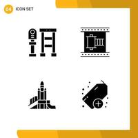 Lager Vektor Symbol Pack von 4 Linie Zeichen und Symbole zum Bank Bombe halt Filmstreifen nuklear editierbar Vektor Design Elemente