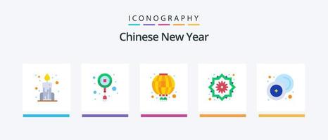 kinesisk ny år platt 5 ikon packa Inklusive mynt. kontanter. kinesiska. Söt blomma. dekorativ. kreativ ikoner design vektor