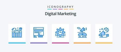 digital marknadsföring blå 5 ikon packa Inklusive megafon. marknadsföring. webb. statistik. paj Graf. kreativ ikoner design vektor