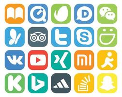 20 Sozial Medien Symbol Pack einschließlich xing Youtube Reise vk Plaudern vektor