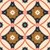 . Nahtloses Muster mit geometrischen Blumen und Formen. Hintergrund im Retro-Stil vektor