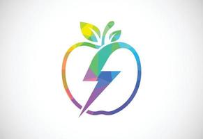 låg poly stil äpple och elektricitet logotyp tecken symbol i platt stil på vit bakgrund vektor