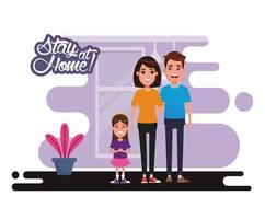 Kampagne zu Hause mit Eltern und Tochter bleiben vektor