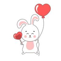 süß Hase Charakter halten Herz geformt Ballon und Süssigkeit, Illustration zum Valentinsgrüße Tag vektor