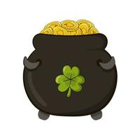Kobold Kessel mit Münzen, traditionell irisch Zeichen von gut Glück und Reichtum im Karikatur Stil isoliert auf Weiß Hintergrund vektor