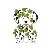 söt dalmatian hund i tur- krans med shamrocks för st patricks dag vektor