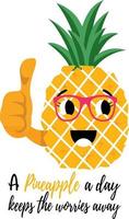 ein Ananas ein Tag hält das Sorgen weg. komisch Ananas Karikatur zeigen Daumen oben und tragen rot Sonnenbrille. vektor