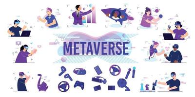Metaverse eben Symbole Sammlung vektor