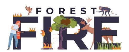 skog brand platt text sammansättning vektor