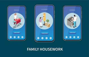 familj hushållsarbete mobil app uppsättning vektor