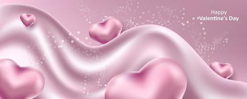 Valentinstag. ein zarter niedlicher rosa Hintergrund mit realistischen 3d Herzen und Flüssigkeit. Vektorillustration für Banner, Karte. Hochzeitseinladung, Muttertag vektor