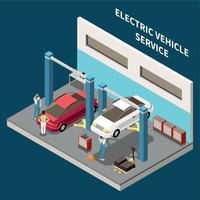 elektrisch Fahrzeug Bedienung isometrisch Hintergrund vektor