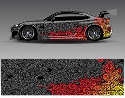 Auto-Wrap-Design-Vektor. grafische abstrakte Streifen-Rennhintergrund-Kit-Designs für Wrap-Fahrzeug-Rennwagen-Rallye-Abenteuer und Lackierungen vektor