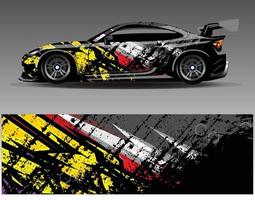 Auto-Wrap-Design-Vektor. grafische abstrakte Streifen-Rennhintergrund-Kit-Designs für Wrap-Fahrzeug-Rennwagen-Rallye-Abenteuer und Lackierungen vektor