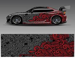 Auto-Wrap-Design-Vektor. grafische abstrakte Streifen-Rennhintergrund-Kit-Designs für Wrap-Fahrzeug-Rennwagen-Rallye-Abenteuer und Lackierungen vektor