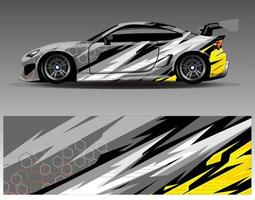 bil wrap design vektor. grafisk abstrakt stripe racing bakgrund kit designs för wrap fordon racer bil rally äventyr och livery vektor